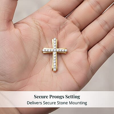 Luxuriant Lab Grown Diamond G-H SI 0.50 ctw Cross Pendant without Chain in Vermeil Yellow Gold Over Sterling Silver (Del. in 12-15 Days)