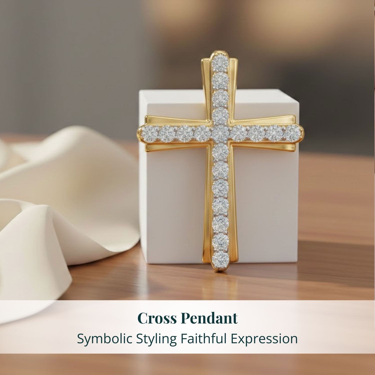 Luxuriant Lab Grown Diamond G-H SI 0.50 ctw Cross Pendant without Chain in Vermeil Yellow Gold Over Sterling Silver (Del. in 12-15 Days)