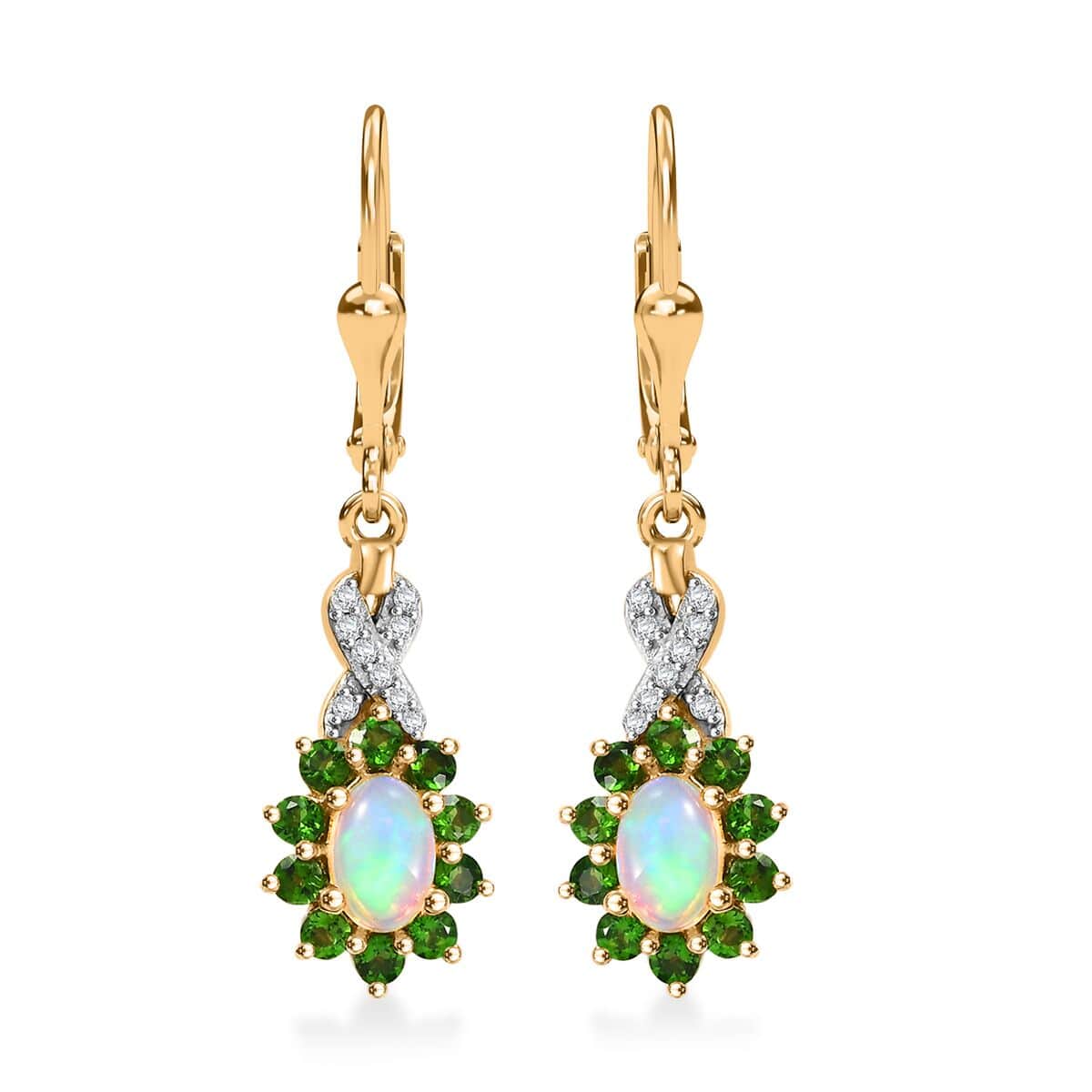 Sun shaped Ethiopian opal gemstone earrings, 18 carat gold plated over sterling silver - Item# 2024 EAR101