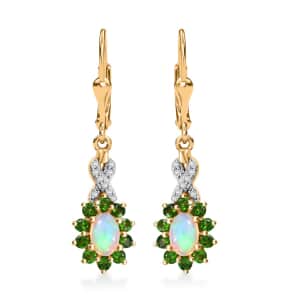 Premium Ethiopian Welo Opal and Multi Gemstone 1.60 ctw Sunburst Earrings in 18K Vermeil Yellow Gold Over Sterling Silver