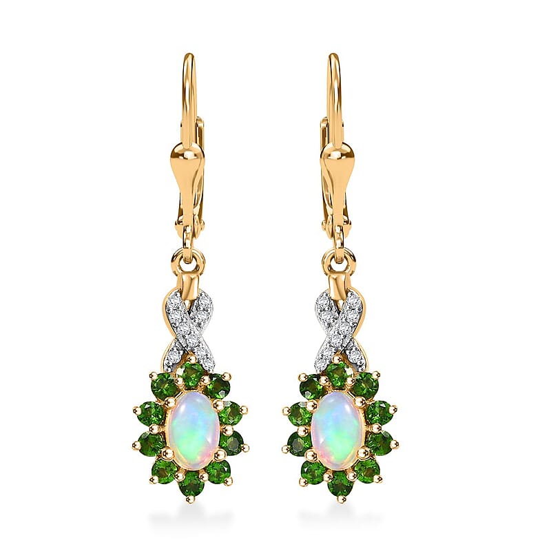 Premium Ethiopian Welo Opal and Multi Gemstone 1.60 ctw Sunburst Earrings in 18K Vermeil Yellow Gold Over Sterling Silver