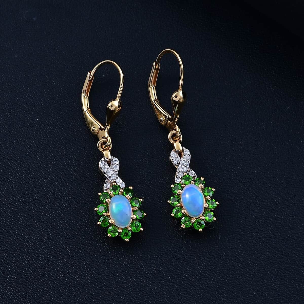 Premium Ethiopian Welo Opal and Multi Gemstone 1.60 ctw Sunburst Earrings in 18K Vermeil Yellow Gold Over Sterling Silver image number 1