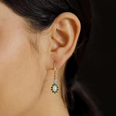Premium Ethiopian Welo Opal and Multi Gemstone 1.60 ctw Sunburst Earrings in 18K Vermeil Yellow Gold Over Sterling Silver