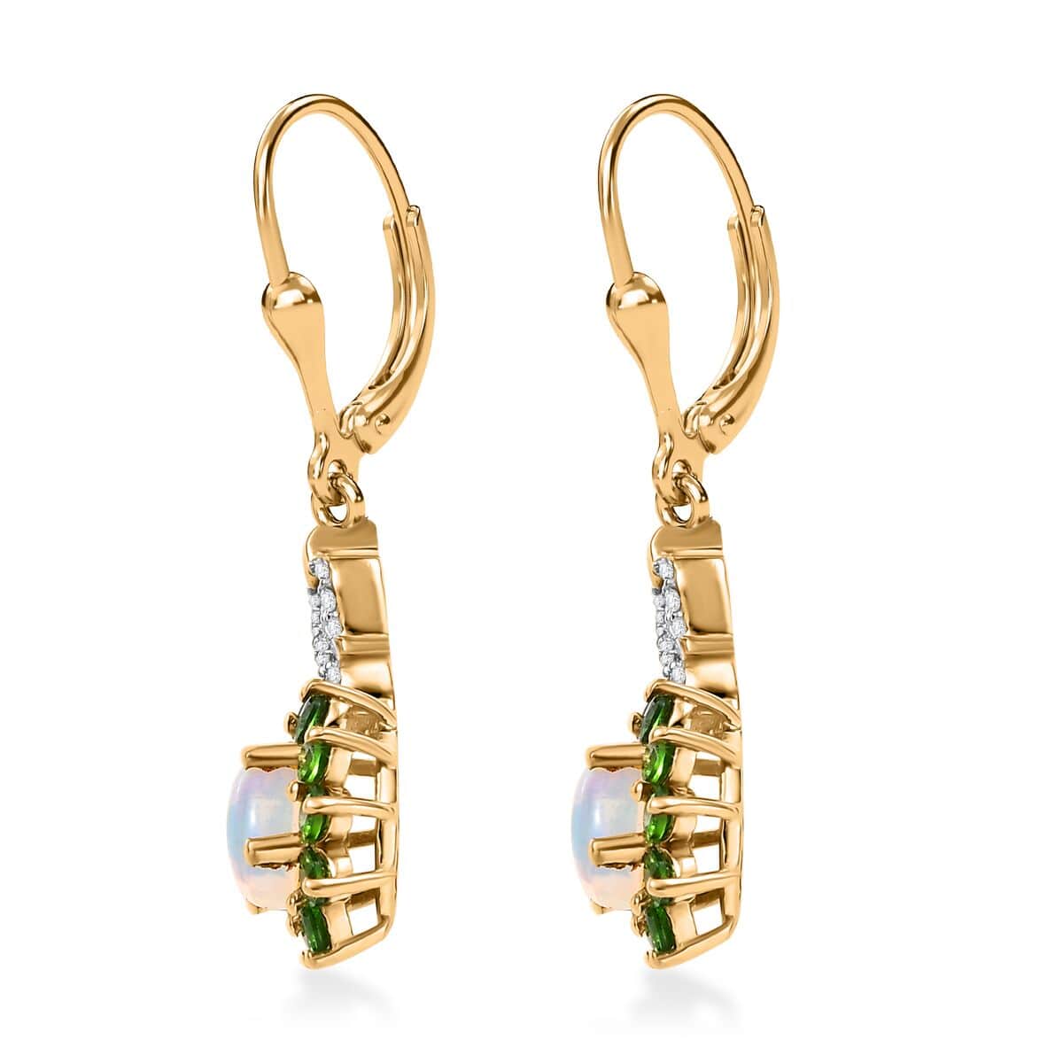 Premium Ethiopian Welo Opal and Multi Gemstone 1.60 ctw Sunburst Earrings in 18K Vermeil Yellow Gold Over Sterling Silver image number 3