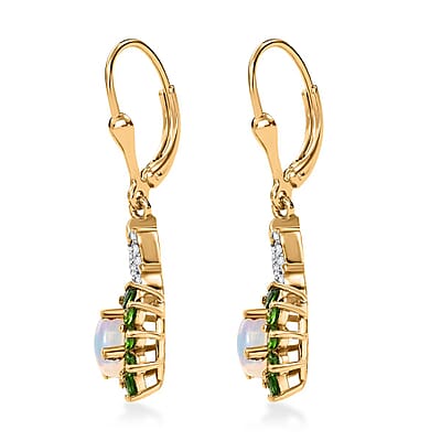 Premium Ethiopian Welo Opal and Multi Gemstone 1.60 ctw Sunburst Earrings in 18K Vermeil Yellow Gold Over Sterling Silver