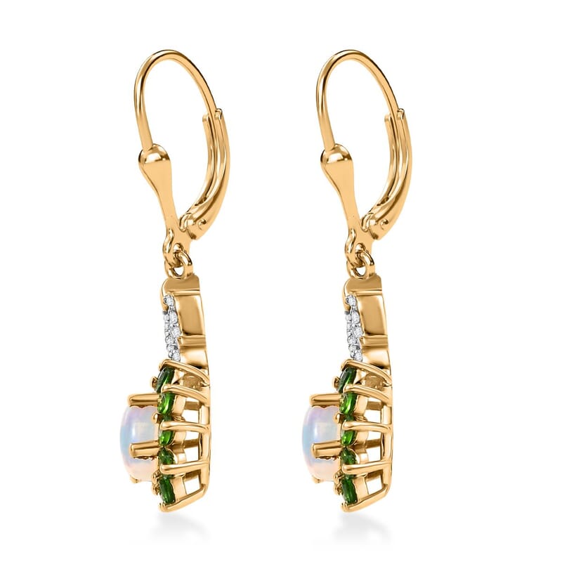 Premium Ethiopian Welo Opal and Multi Gemstone 1.60 ctw Sunburst Earrings in 18K Vermeil Yellow Gold Over Sterling Silver