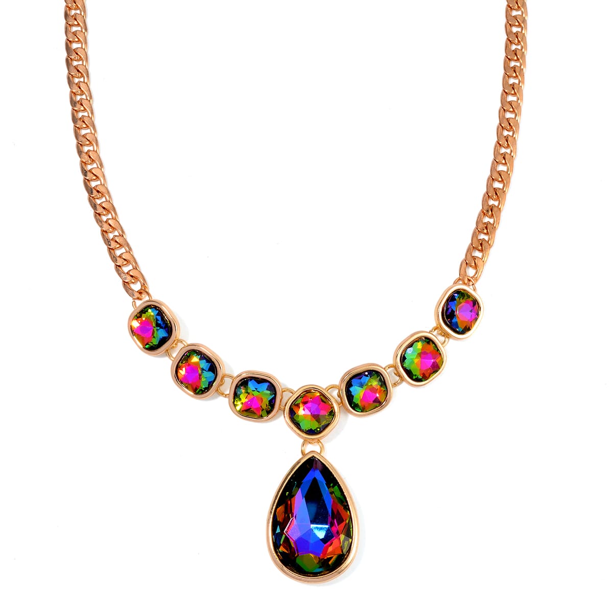 Simulated White Mystic Quartz Necklace in Goldtone 19.5-21.5Inches image number 0