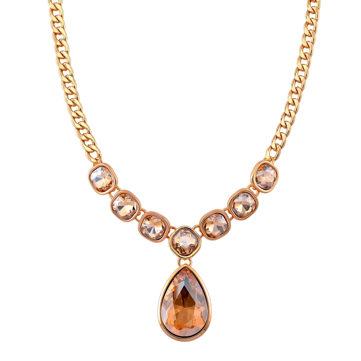 Simulated Champagne Quartz Necklace in Goldtone 19.5-21.5 Inches image number 0
