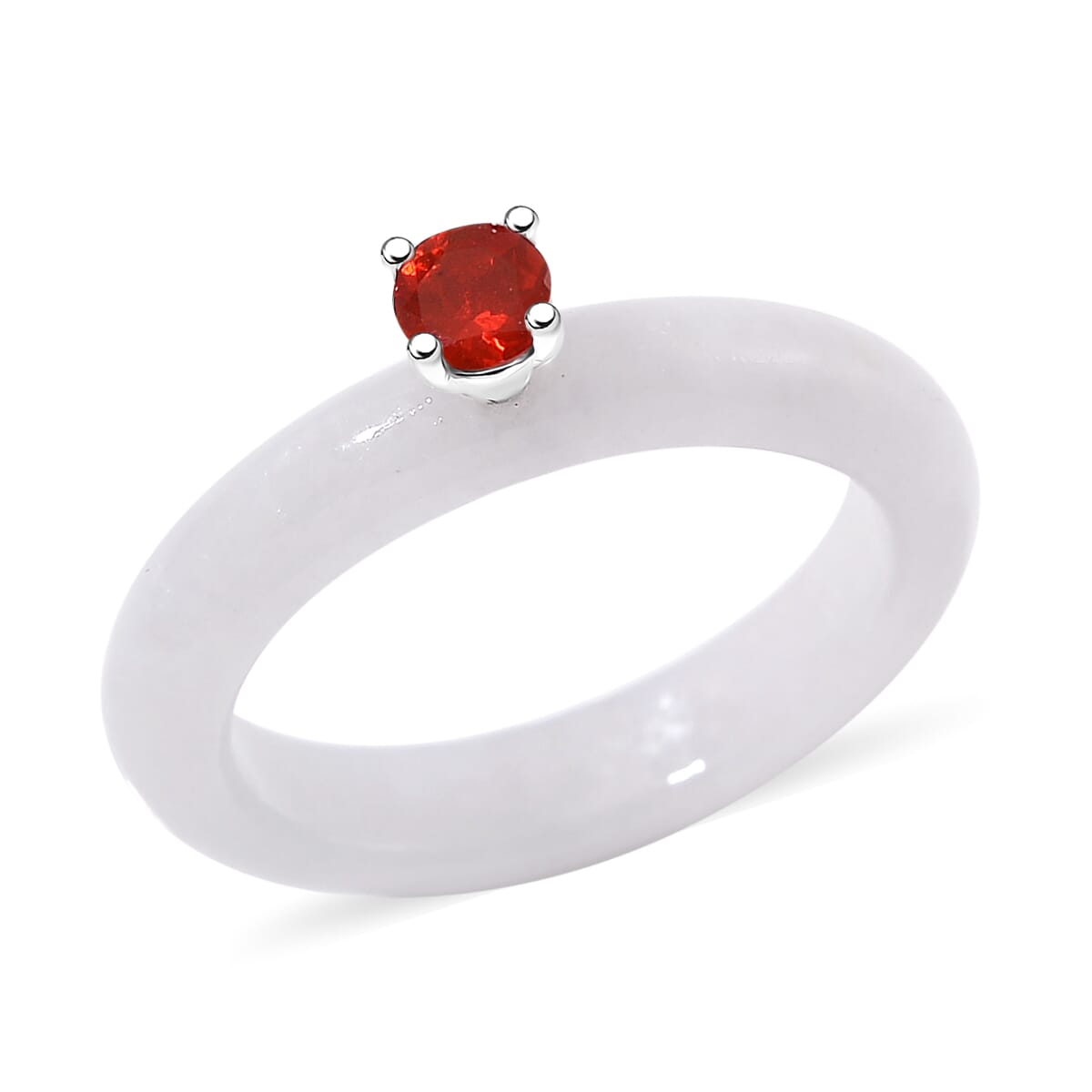 Natural Jade and Fire Opal 10.00 ctw Band Ring in Rhodium Over Sterling Silver (Size 10.0) image number 0