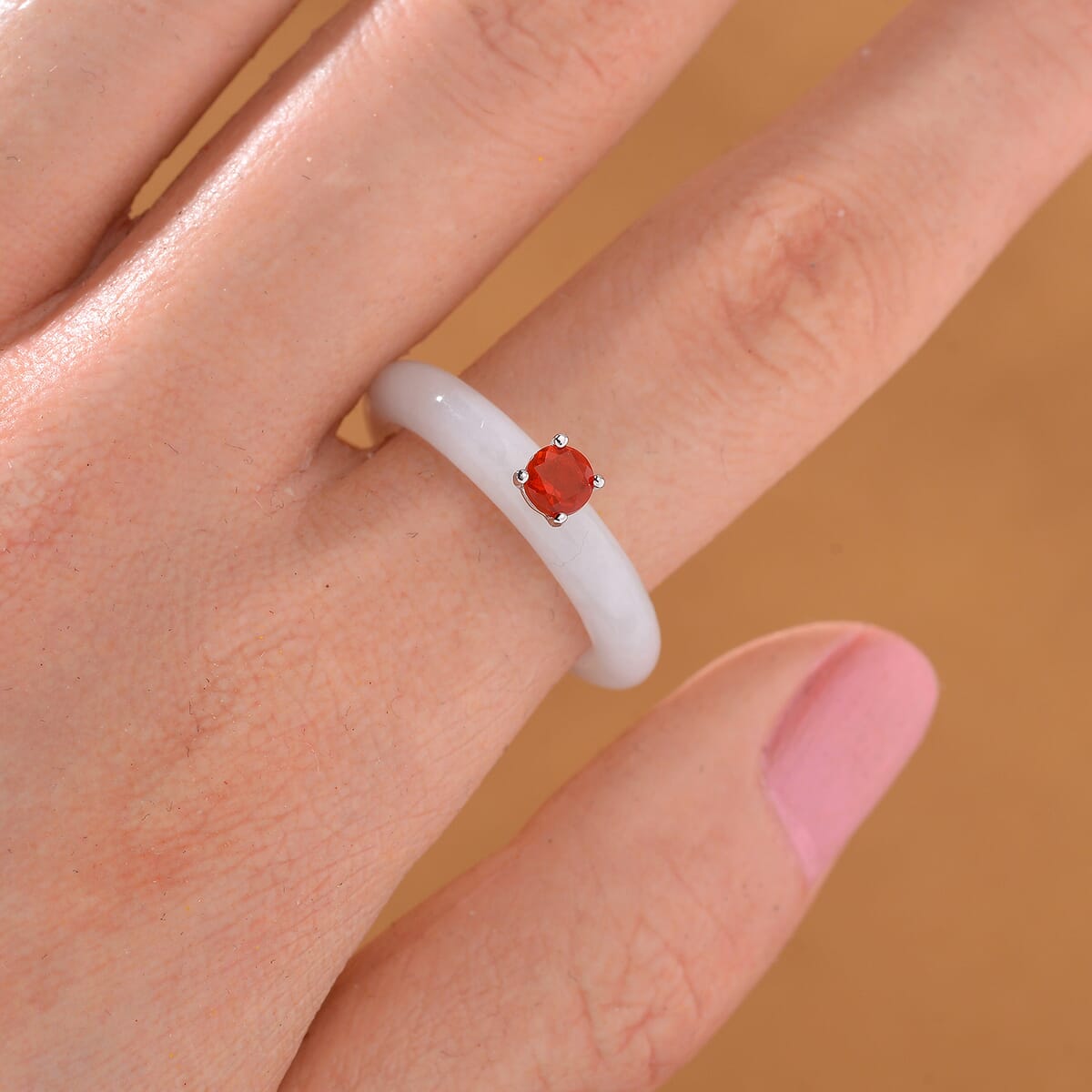 Natural Jade and Fire Opal 10.00 ctw Band Ring in Rhodium Over Sterling Silver (Size 10.0) image number 1