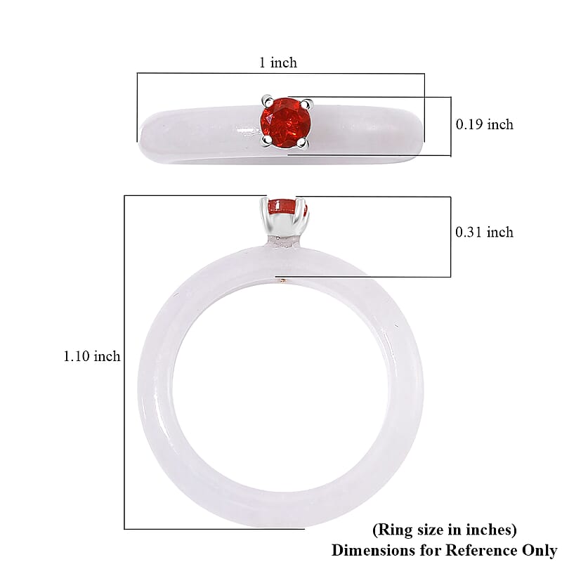 Natural Jade and Fire Opal 10.00 ctw Band Ring in Rhodium Over Sterling Silver (Size 6.0)