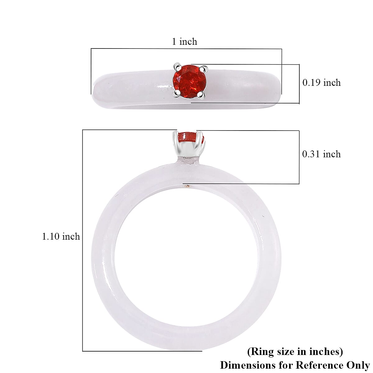 Natural Jade and Fire Opal 10.00 ctw Band Ring in Rhodium Over Sterling Silver (Size 8.0) image number 4