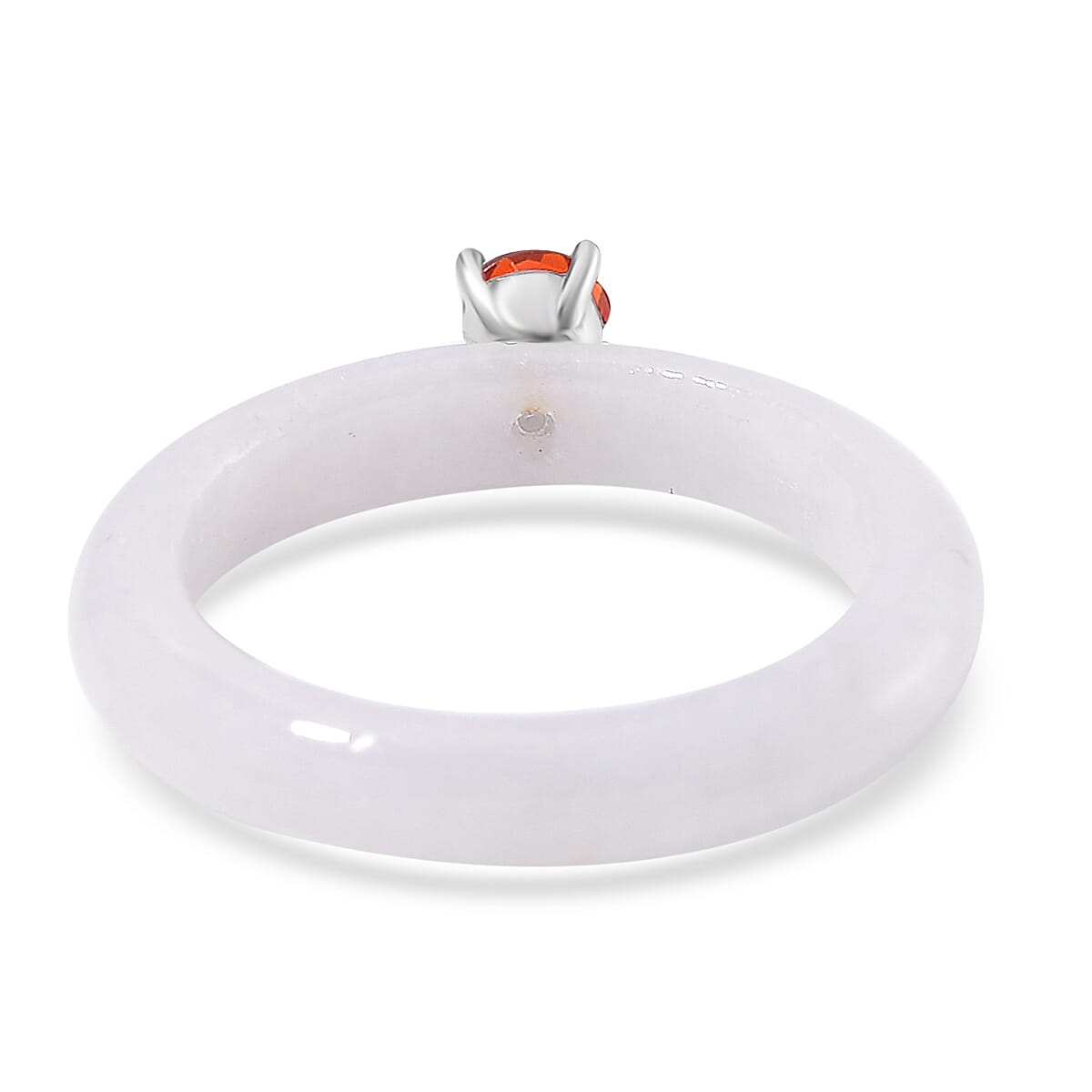 Natural Jade and Fire Opal 10.00 ctw Band Ring in Rhodium Over Sterling Silver (Size 9.0)