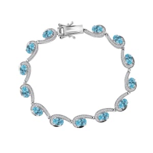 Betroka Blue Apatite and White Zircon 7.40 ctw Sea Waves Bracelet in Rhodium Over Sterling Silver (7.25 In)