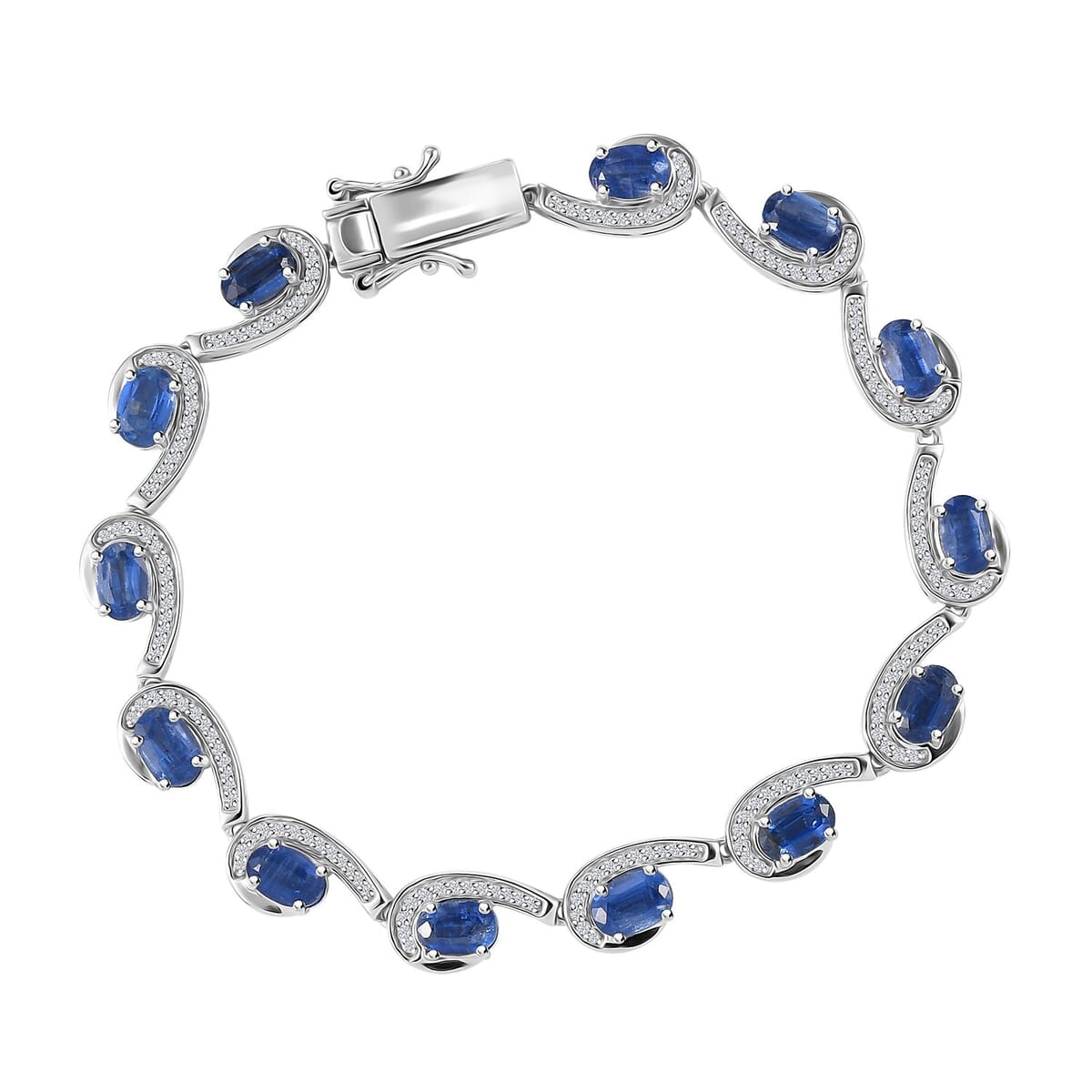Kashmir Kyanite and White Zircon 9.75 ctw Sea Waves Bracelet in Rhodium Over Sterling Silver (7.25 In) image number 0