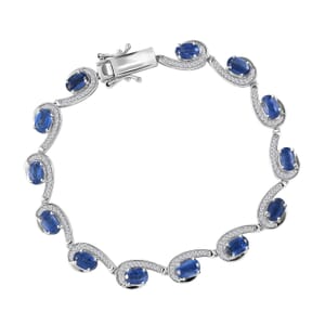 Kashmir Kyanite and White Zircon 9.75 ctw Sea Waves Bracelet in Rhodium Over Sterling Silver (7.25 In)