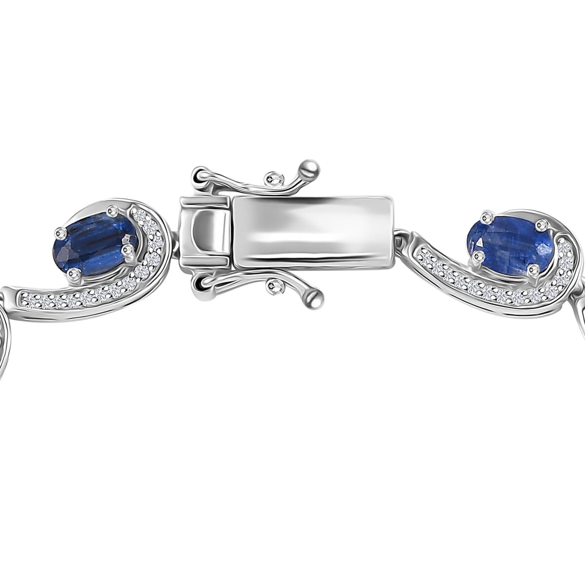 Kashmir Kyanite and White Zircon 9.75 ctw Sea Waves Bracelet in Rhodium Over Sterling Silver (7.25 In) image number 3