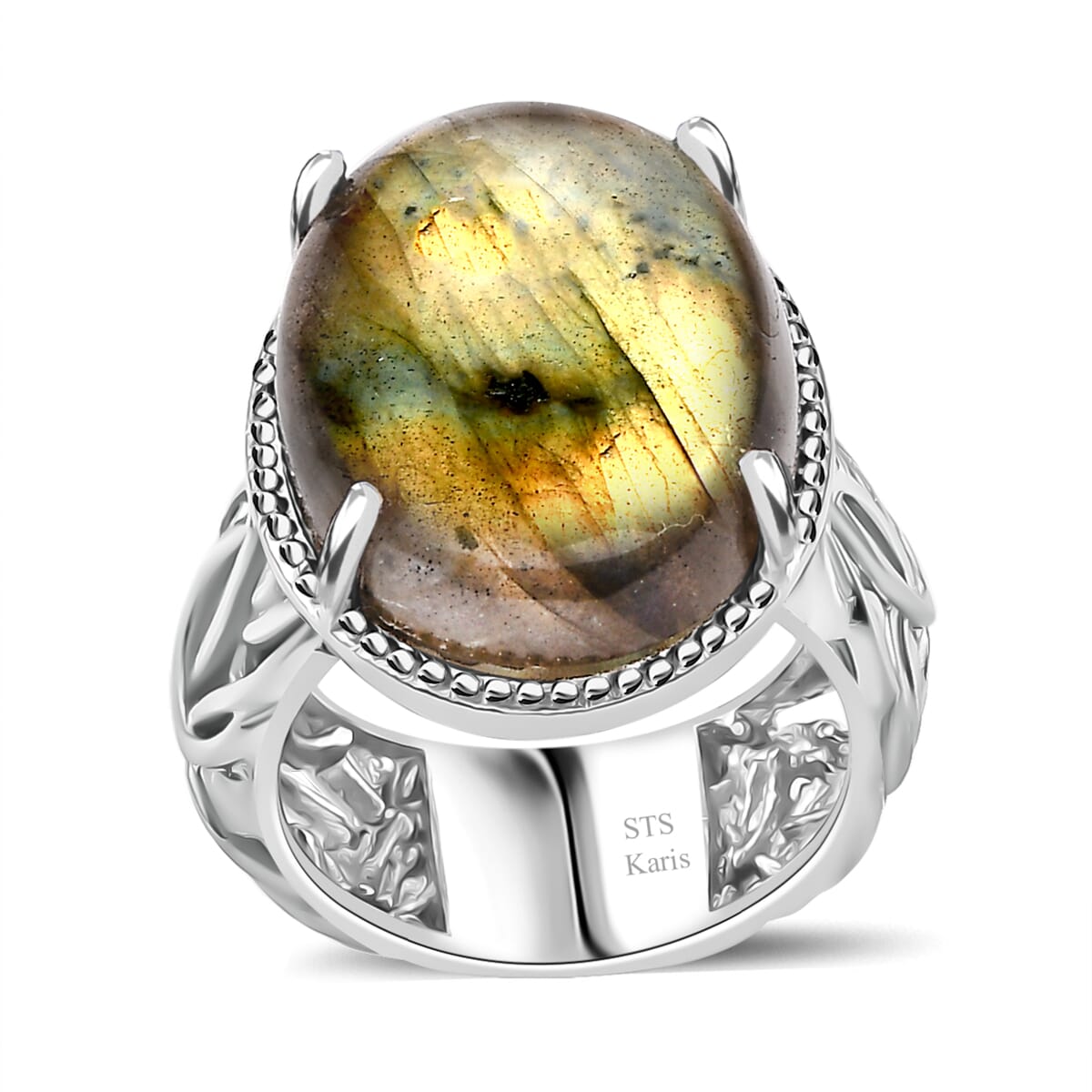 Karis Madagascar Fire Labradorite 20.50 ctw Solitaire Ring in Platinum Bond (Size 9.0) image number 0