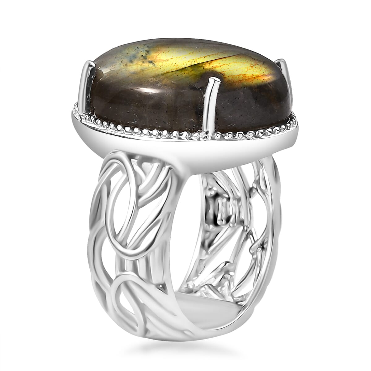 Karis Madagascar Fire Labradorite 20.50 ctw Solitaire Ring in Platinum Bond (Size 9.0) image number 3