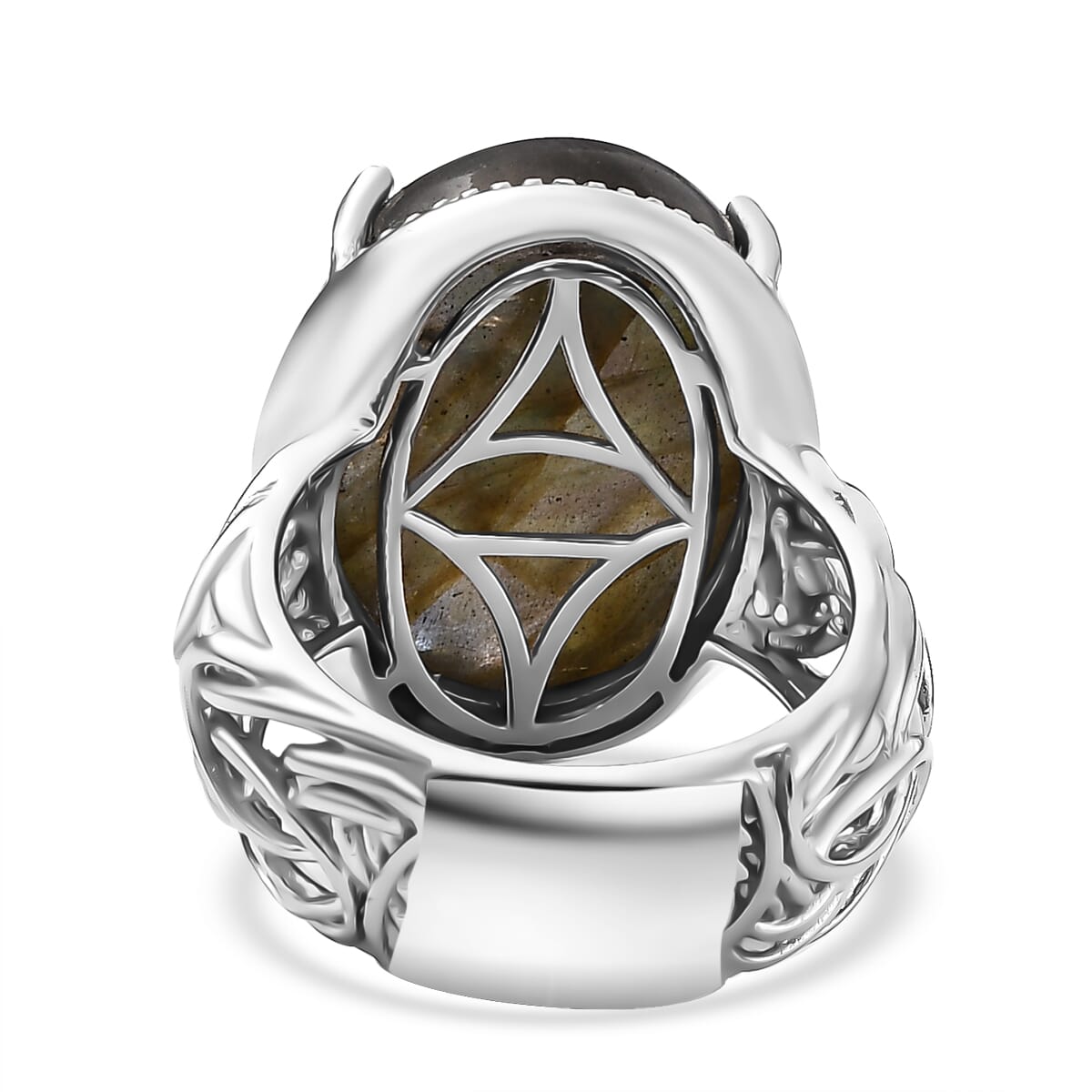 Karis Madagascar Fire Labradorite 20.50 ctw Solitaire Ring in Platinum Bond (Size 9.0) image number 4