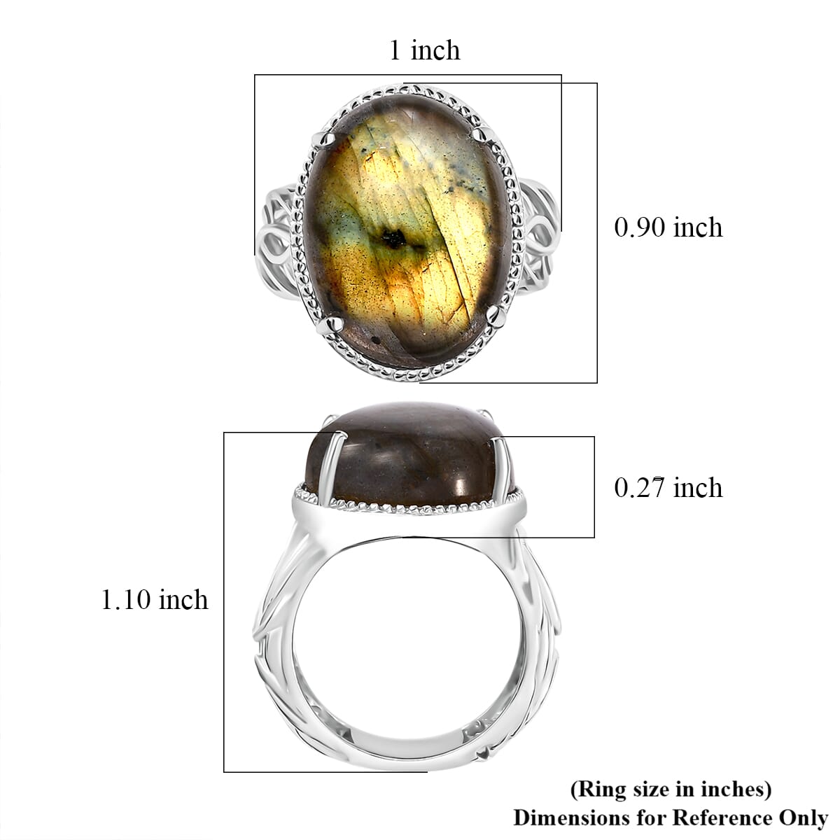 Karis Madagascar Fire Labradorite 20.50 ctw Solitaire Ring in Platinum Bond (Size 9.0) image number 5