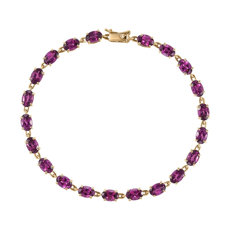 Luxoro Premium Radiant Ember Garnet 13.50 ctw Link Bracelet in 10K Yellow Gold (7.25 In)
