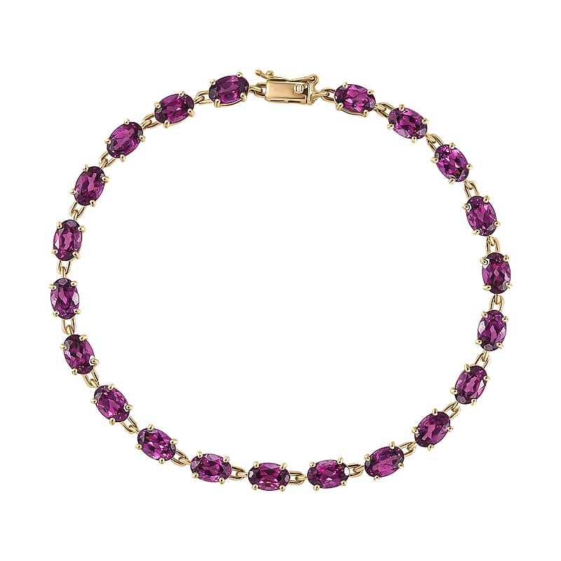 Luxoro Premium Radiant Ember Garnet 13.50 ctw Link Bracelet in 10K Yellow Gold (7.25 In)