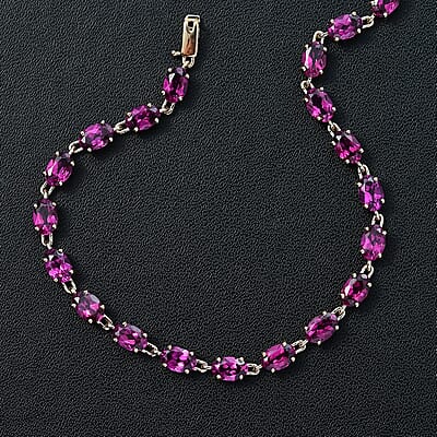 Luxoro Premium Radiant Ember Garnet 13.50 ctw Link Bracelet in 10K Yellow Gold (7.25 In)