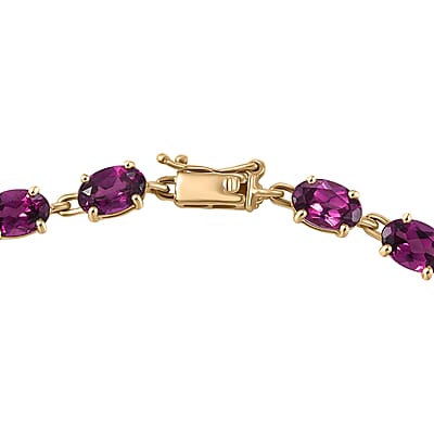 Luxoro Premium Radiant Ember Garnet 13.50 ctw Link Bracelet in 10K Yellow Gold (7.25 In)