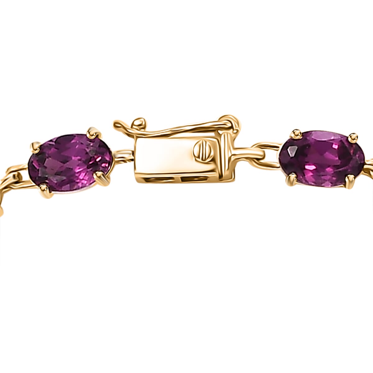 Luxoro Premium Radiant Ember Garnet 14.75 ctw Link Bracelet in 10K Yellow Gold (8.00 In) image number 3