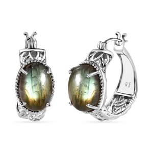 Karis Madagascar Fire Labradorite 12.00 ctw Hoop Earrings Platinum Bond