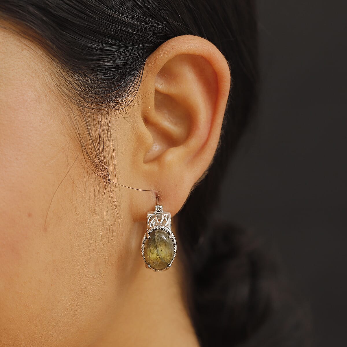 Karis Madagascar Fire Labradorite 12.00 ctw Hoop Earrings Platinum Bond image number 2