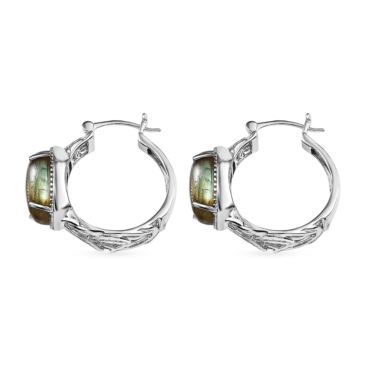 Karis Madagascar Fire Labradorite 12.00 ctw Hoop Earrings Platinum Bond image number 3