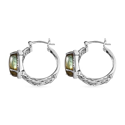 Karis Madagascar Fire Labradorite 12.00 ctw Hoop Earrings Platinum Bond