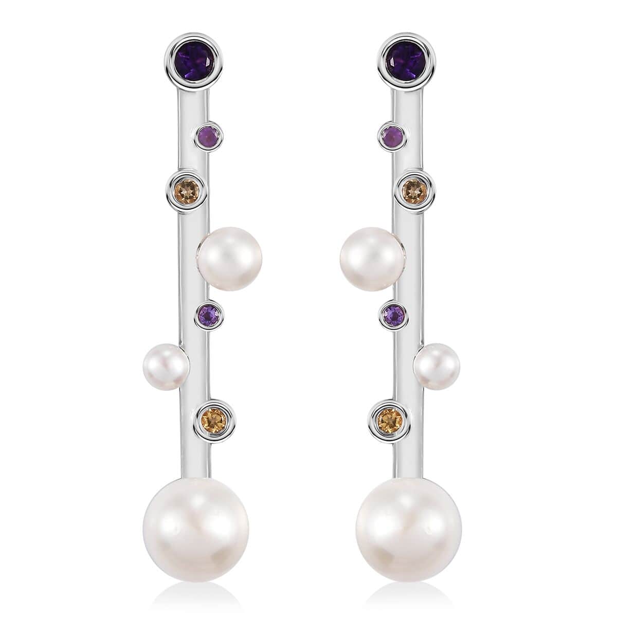 Freshwater Pearl and Multi Gemstone 0.40 ctw Earrings in Platinum Over Sterling Silver image number 0