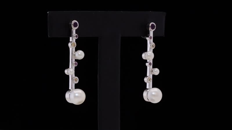 D'Joy Freshwater Pearl and Multi Gemstone 0.40 ctw Earrings in Platinum Over Sterling Silver