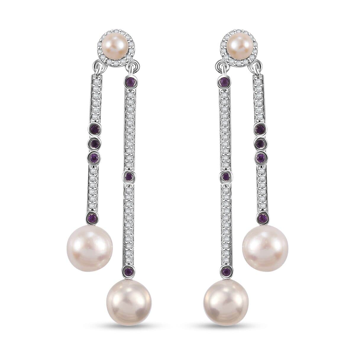 Freshwater Pearl and Multi Gemstone 15.75 ctw Earrings in Platinum Over Sterling Silver image number 0