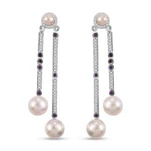 Freshwater Pearl and Multi Gemstone 15.75 ctw Earrings in Platinum Over Sterling Silver