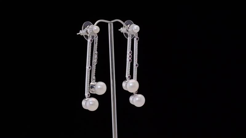 D'Joy Freshwater Pearl and Multi Gemstone 15.75 ctw Earrings in Platinum Over Sterling Silver