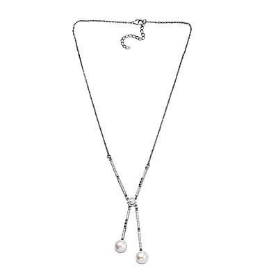 D'Joy Freshwater Pearl and Multi Gemstone 1.00 ctw Necklace in Platinum Over Sterling Silver 18 Inches