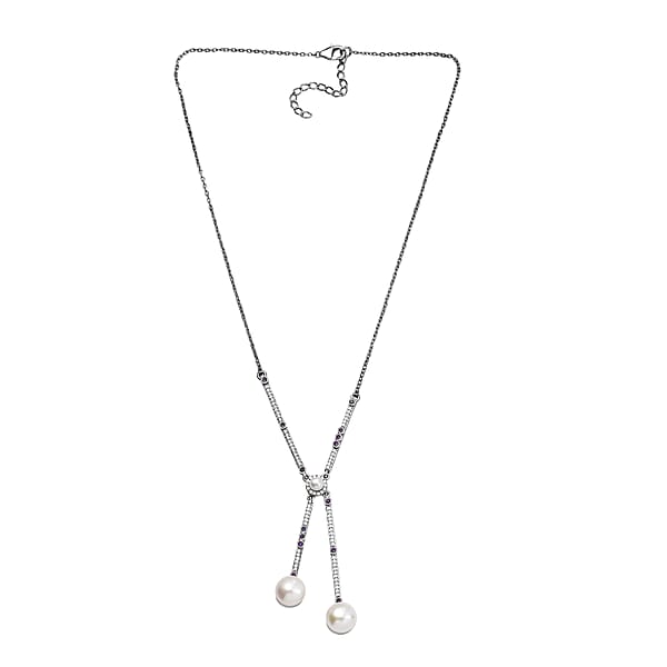 D'Joy Freshwater Pearl and Multi Gemstone 1.00 ctw Necklace in Platinum Over Sterling Silver 18 Inches