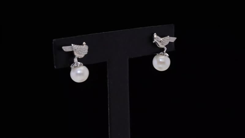 D'Joy Freshwater Pearl and Moissanite Bird Earrings in Platinum Over Sterling Silver