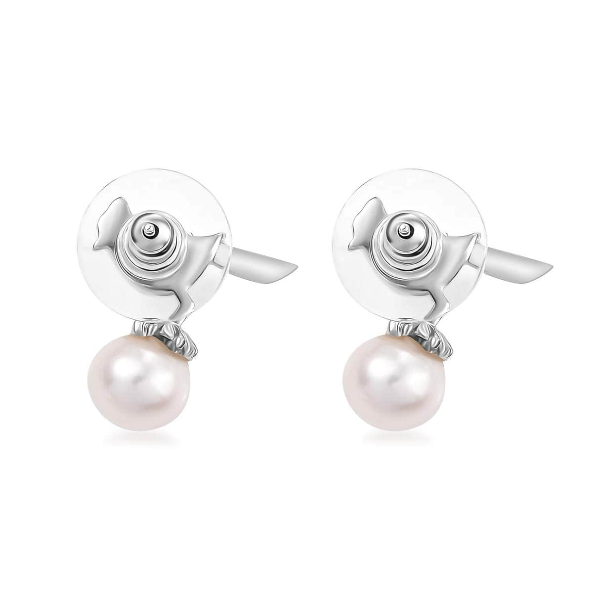 Freshwater Pearl and Moissanite Bird Earrings in Platinum Over Sterling Silver image number 4