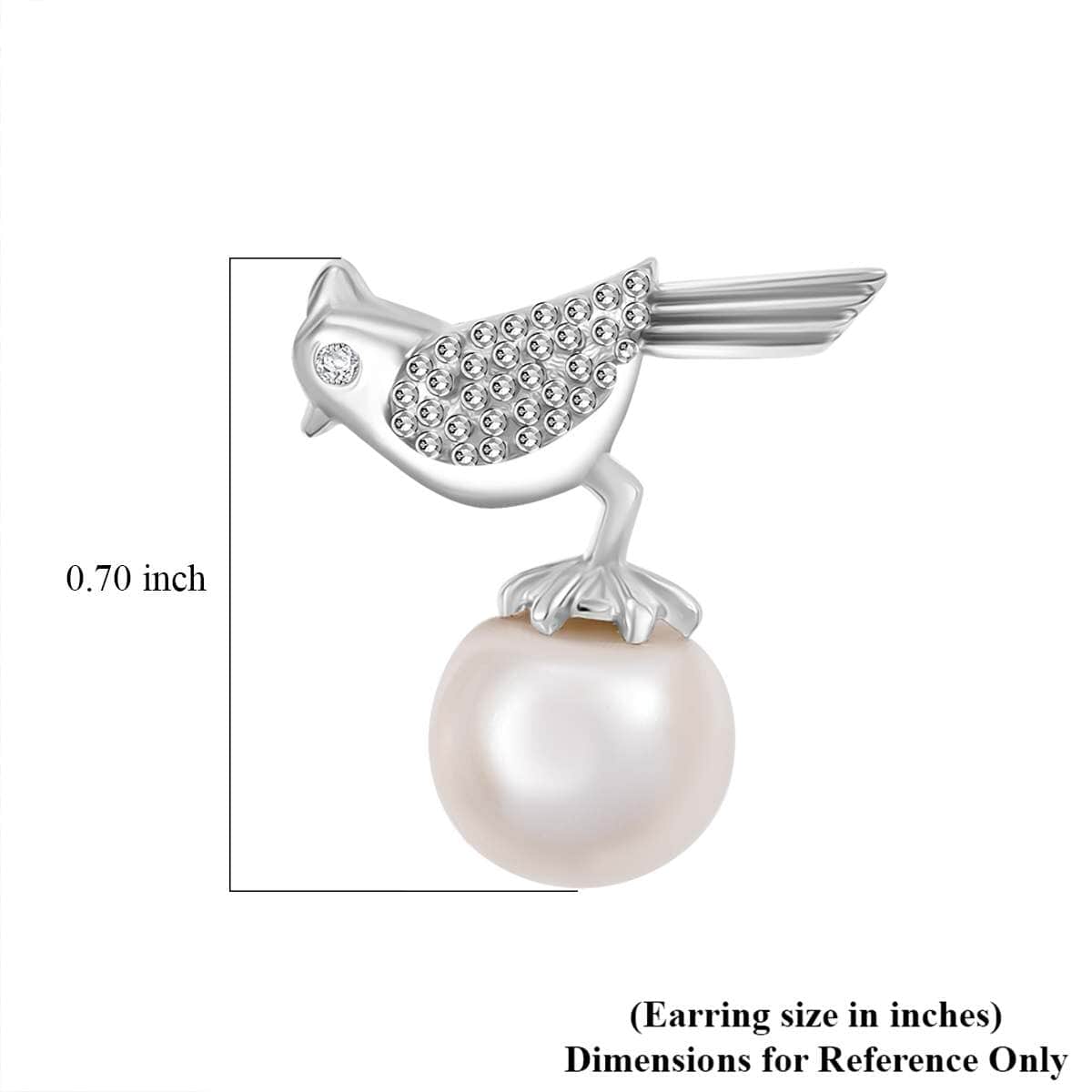 Freshwater Pearl and Moissanite Bird Earrings in Platinum Over Sterling Silver image number 5