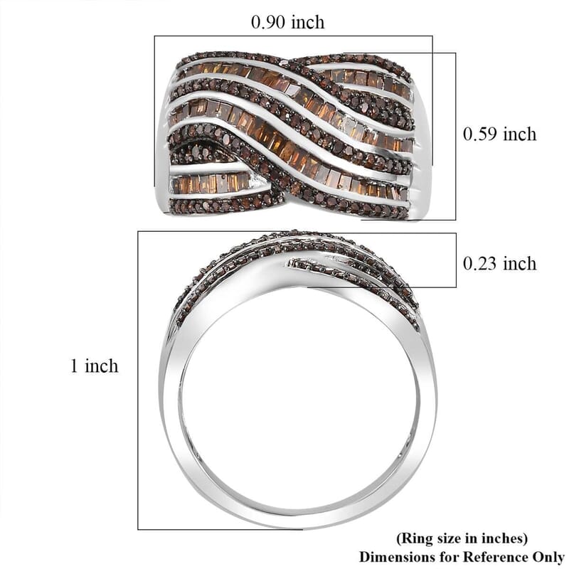  Red Diamond (IR) Ring in Rhodium Over Sterling Silver (Size 6.0) 1.00 ctw