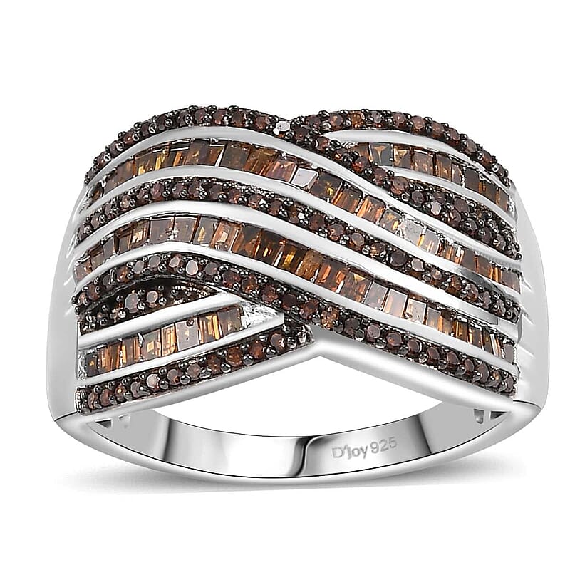 Red Diamond 1.00 ctw Bridge Over Ring in Rhodium Over Sterling Silver (Size 8.0)