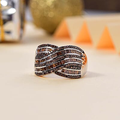 Red Diamond 1.00 ctw Bridge Over Ring in Rhodium Over Sterling Silver (Size 8.0)