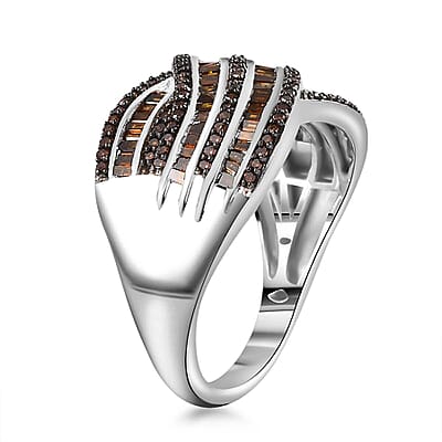 Red Diamond 1.00 ctw Bridge Over Ring in Rhodium Over Sterling Silver (Size 8.0)