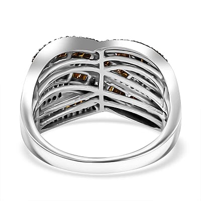 Red Diamond 1.00 ctw Bridge Over Ring in Rhodium Over Sterling Silver (Size 8.0)