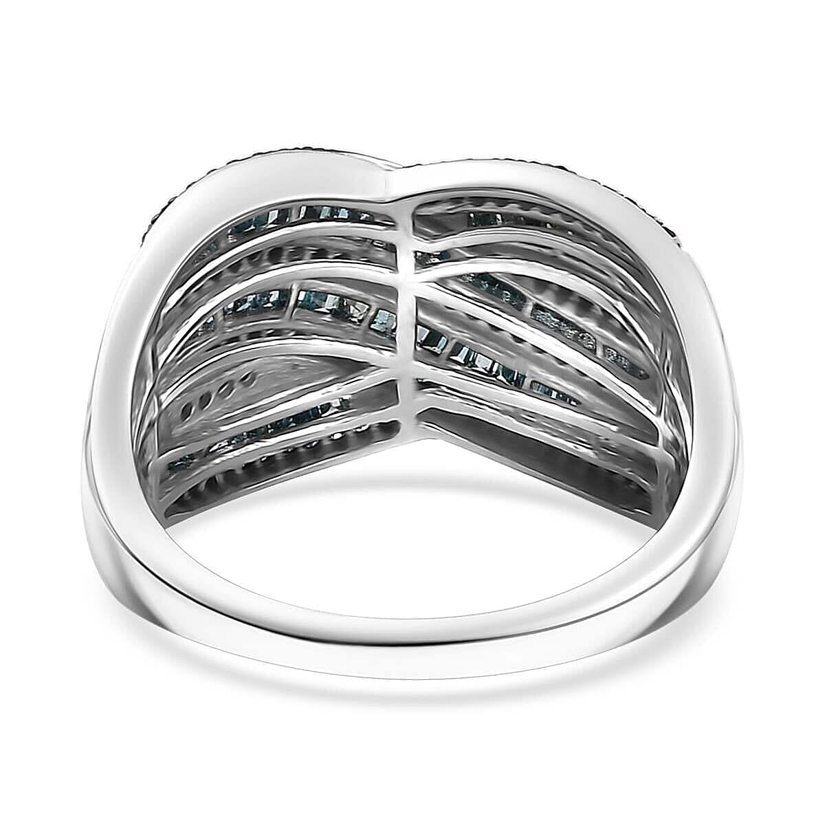  Blue Diamond (IR) Ring in Rhodium Over Sterling Silver (Size 10.0) 1.00 ctw
